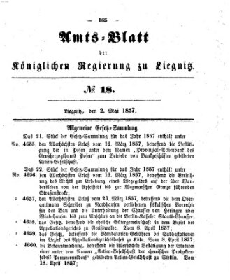 Amts-Blatt der Preußischen Regierung zu Liegnitz Samstag 2. Mai 1857