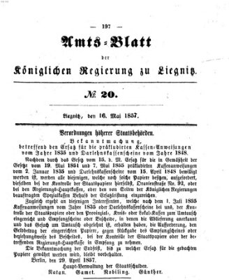 Amts-Blatt der Preußischen Regierung zu Liegnitz Samstag 16. Mai 1857