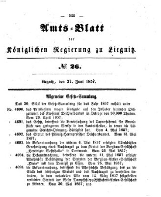 Amts-Blatt der Preußischen Regierung zu Liegnitz Samstag 27. Juni 1857