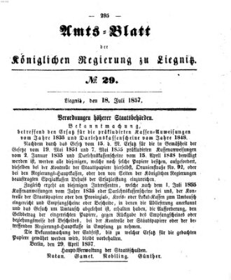 Amts-Blatt der Preußischen Regierung zu Liegnitz Samstag 18. Juli 1857