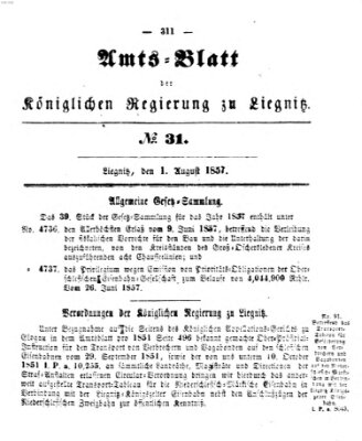 Amts-Blatt der Preußischen Regierung zu Liegnitz Samstag 1. August 1857