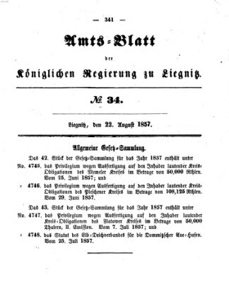 Amts-Blatt der Preußischen Regierung zu Liegnitz Samstag 22. August 1857