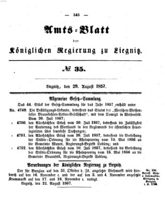 Amts-Blatt der Preußischen Regierung zu Liegnitz Samstag 29. August 1857