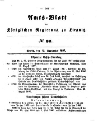 Amts-Blatt der Preußischen Regierung zu Liegnitz Samstag 12. September 1857