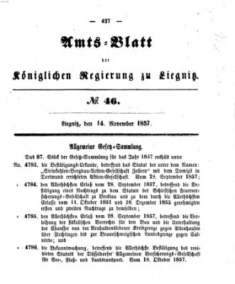 Amts-Blatt der Preußischen Regierung zu Liegnitz Samstag 14. November 1857