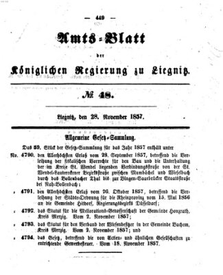 Amts-Blatt der Preußischen Regierung zu Liegnitz Samstag 28. November 1857