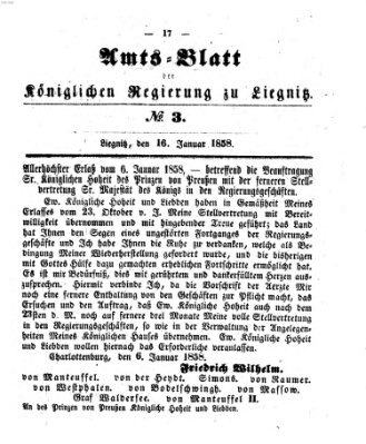 Amts-Blatt der Preußischen Regierung zu Liegnitz Samstag 16. Januar 1858