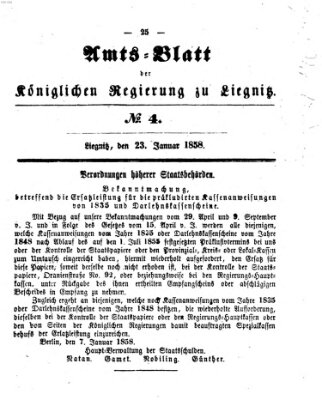 Amts-Blatt der Preußischen Regierung zu Liegnitz Samstag 23. Januar 1858