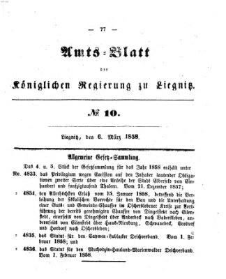 Amts-Blatt der Preußischen Regierung zu Liegnitz Samstag 6. Februar 1858