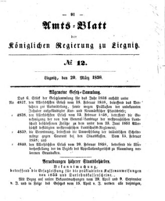 Amts-Blatt der Preußischen Regierung zu Liegnitz Samstag 20. März 1858