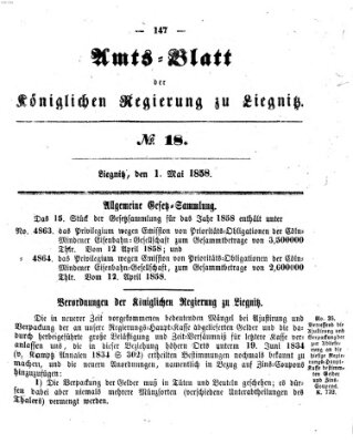 Amts-Blatt der Preußischen Regierung zu Liegnitz Samstag 1. Mai 1858