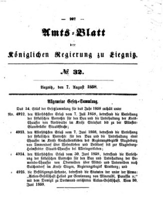 Amts-Blatt der Preußischen Regierung zu Liegnitz Samstag 7. August 1858