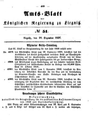 Amts-Blatt der Preußischen Regierung zu Liegnitz Samstag 18. Dezember 1858