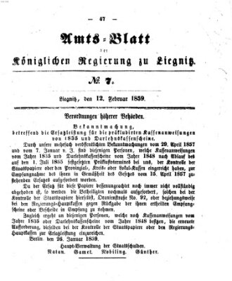 Amts-Blatt der Preußischen Regierung zu Liegnitz Samstag 12. Februar 1859