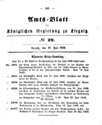 Amts-Blatt der Preußischen Regierung zu Liegnitz Samstag 16. Juli 1859