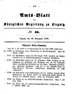 Amts-Blatt der Preußischen Regierung zu Liegnitz Samstag 12. November 1859