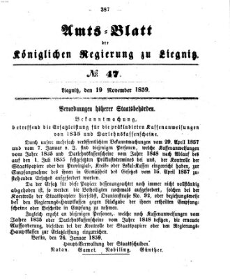 Amts-Blatt der Preußischen Regierung zu Liegnitz Samstag 19. November 1859