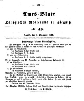 Amts-Blatt der Preußischen Regierung zu Liegnitz Samstag 3. Dezember 1859