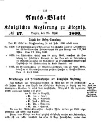 Amts-Blatt der Preußischen Regierung zu Liegnitz Samstag 28. April 1860