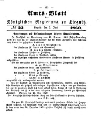 Amts-Blatt der Preußischen Regierung zu Liegnitz Samstag 2. Juni 1860