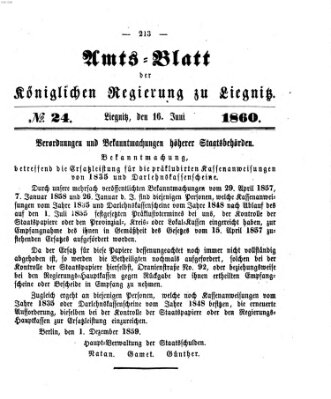 Amts-Blatt der Preußischen Regierung zu Liegnitz Samstag 16. Juni 1860