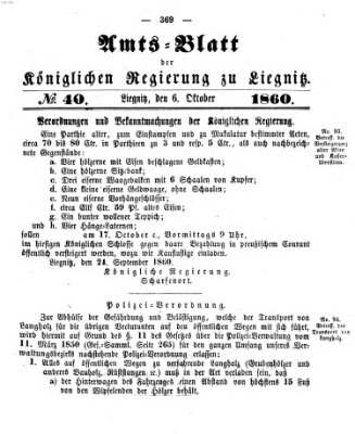 Amts-Blatt der Preußischen Regierung zu Liegnitz Samstag 6. Oktober 1860