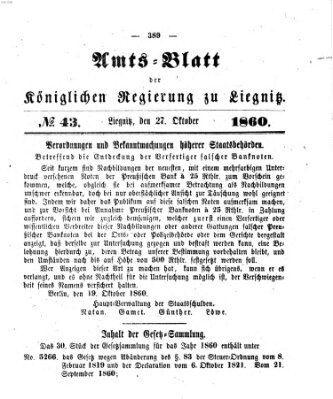 Amts-Blatt der Preußischen Regierung zu Liegnitz Samstag 27. Oktober 1860