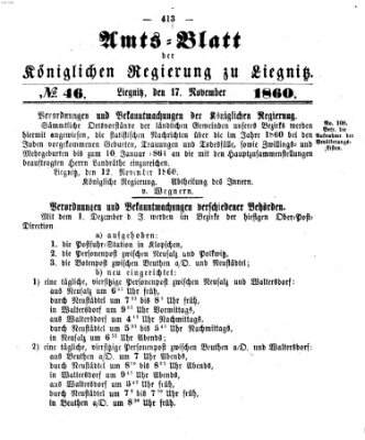 Amts-Blatt der Preußischen Regierung zu Liegnitz Samstag 17. November 1860