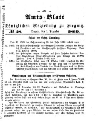 Amts-Blatt der Preußischen Regierung zu Liegnitz Samstag 1. Dezember 1860