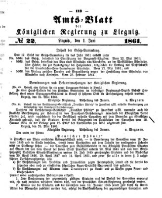 Amts-Blatt der Preußischen Regierung zu Liegnitz Samstag 1. Juni 1861