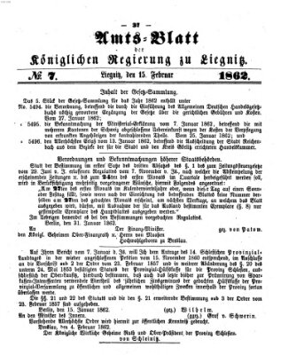 Amts-Blatt der Preußischen Regierung zu Liegnitz Samstag 15. Februar 1862