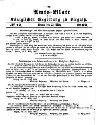 Amts-Blatt der Preußischen Regierung zu Liegnitz Samstag 22. März 1862