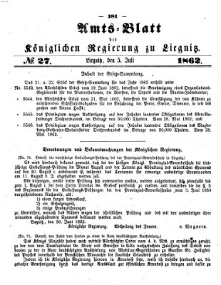 Amts-Blatt der Preußischen Regierung zu Liegnitz Samstag 5. Juli 1862