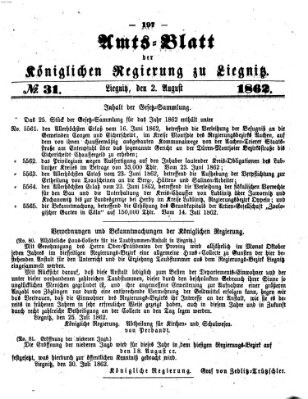 Amts-Blatt der Preußischen Regierung zu Liegnitz Samstag 2. August 1862