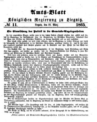 Amts-Blatt der Preußischen Regierung zu Liegnitz Samstag 18. März 1865