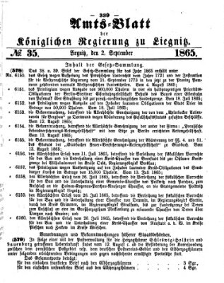 Amts-Blatt der Preußischen Regierung zu Liegnitz Samstag 2. September 1865