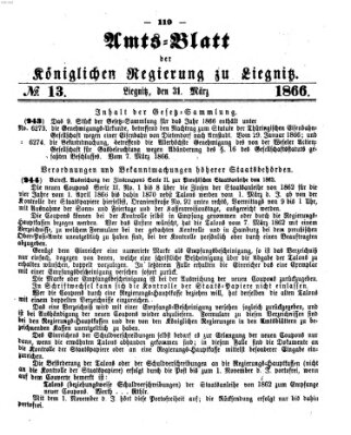 Amts-Blatt der Preußischen Regierung zu Liegnitz Samstag 31. März 1866