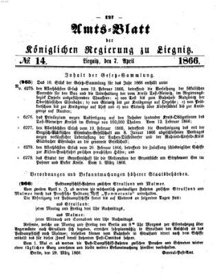 Amts-Blatt der Preußischen Regierung zu Liegnitz Samstag 7. April 1866