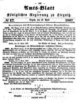 Amts-Blatt der Preußischen Regierung zu Liegnitz Samstag 27. April 1867