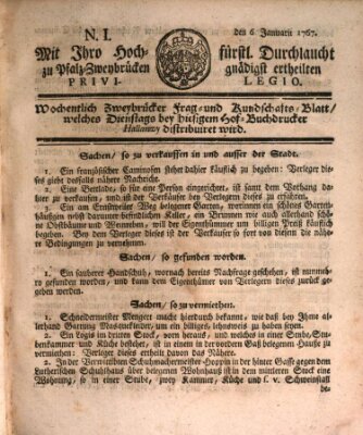 Zweybrückisches Wochenblatt (Zweibrücker Wochenblatt) Dienstag 6. Januar 1767