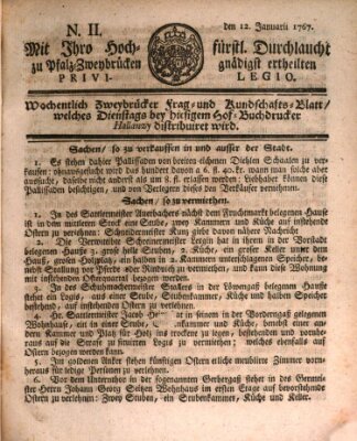 Zweybrückisches Wochenblatt (Zweibrücker Wochenblatt) Montag 12. Januar 1767