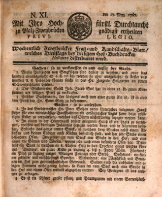 Zweybrückisches Wochenblatt (Zweibrücker Wochenblatt) Dienstag 17. März 1767