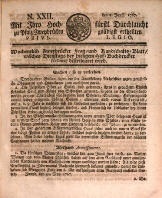 Zweybrückisches Wochenblatt (Zweibrücker Wochenblatt) Dienstag 2. Juni 1767