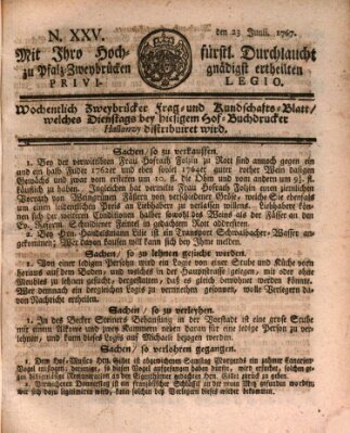 Zweybrückisches Wochenblatt (Zweibrücker Wochenblatt) Dienstag 23. Juni 1767