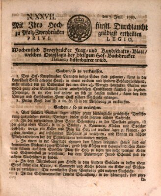 Zweybrückisches Wochenblatt (Zweibrücker Wochenblatt) Tuesday 7. July 1767