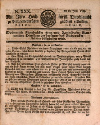 Zweybrückisches Wochenblatt (Zweibrücker Wochenblatt) Dienstag 28. Juli 1767