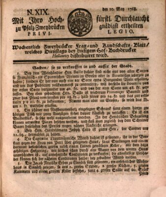 Zweybrückisches Wochenblatt (Zweibrücker Wochenblatt) Dienstag 10. Mai 1768