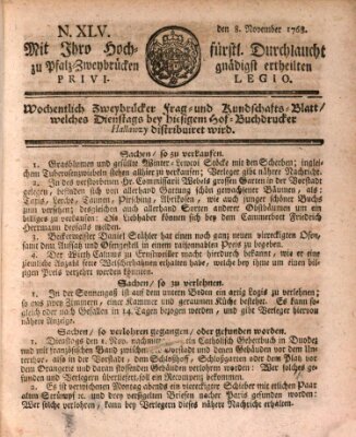 Zweybrückisches Wochenblatt (Zweibrücker Wochenblatt) Dienstag 8. November 1768