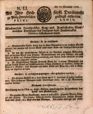 Zweybrückisches Wochenblatt (Zweibrücker Wochenblatt) Dienstag 20. Dezember 1768