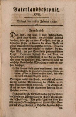 Vaterlandschronik (Deutsche Chronik) Freitag 27. Februar 1789